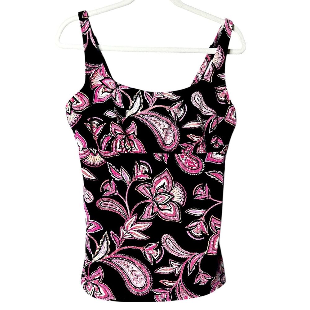 Lands End Womens Pink Paisley Underwire Tankini Top Sz 14 Swimwear Bathing Suit